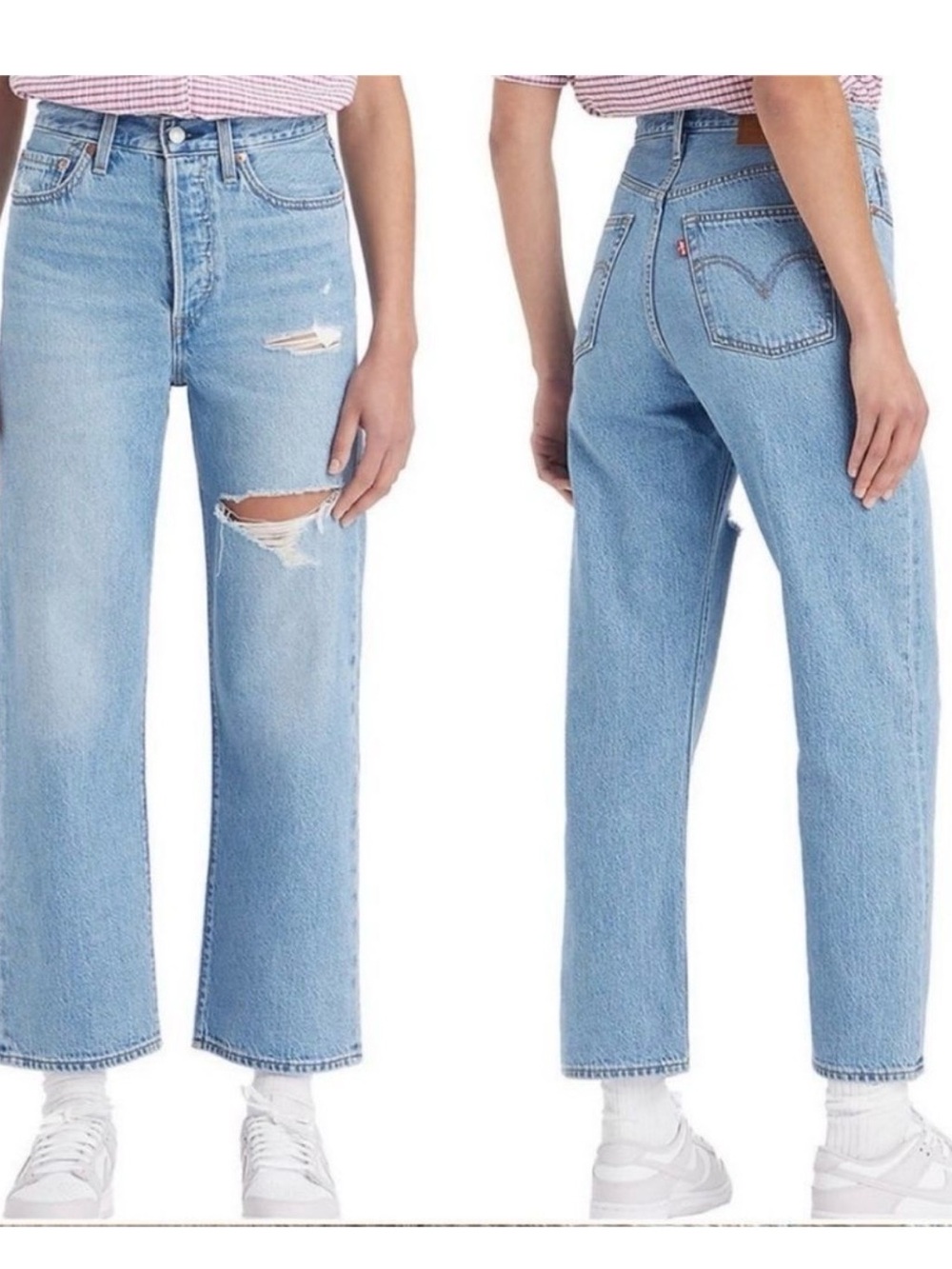 Levi's Light Blue Straight Leg Jeans with Knee Rip